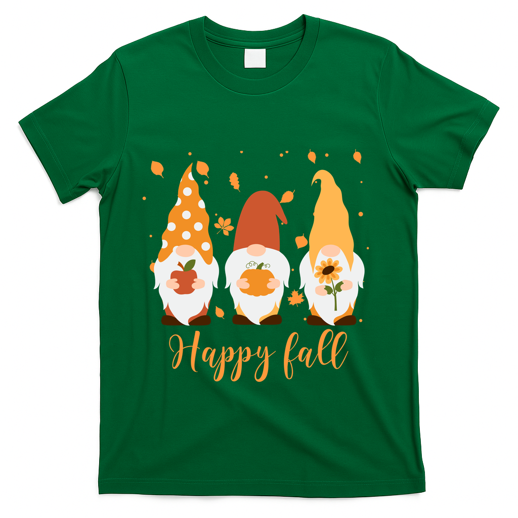 Happy Fall Gnome Festive Cute T-Shirt - Green