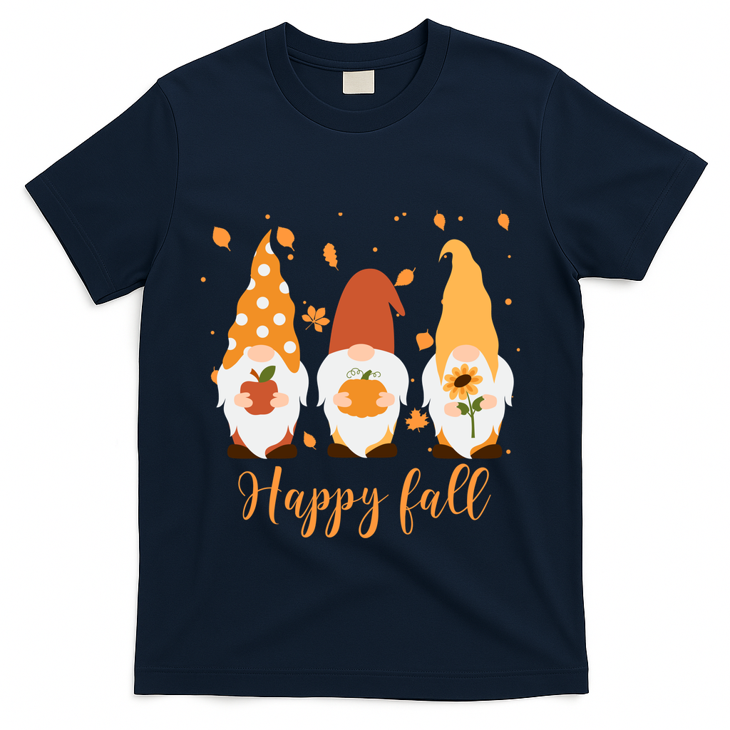 Happy Fall Gnome Festive Cute T-Shirt - Navy