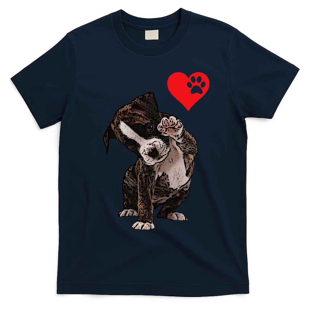High Five Heart Bulldog Pup I Love Boxer Dog Lovers Bulldogs T-Shirt - Navy Blue
