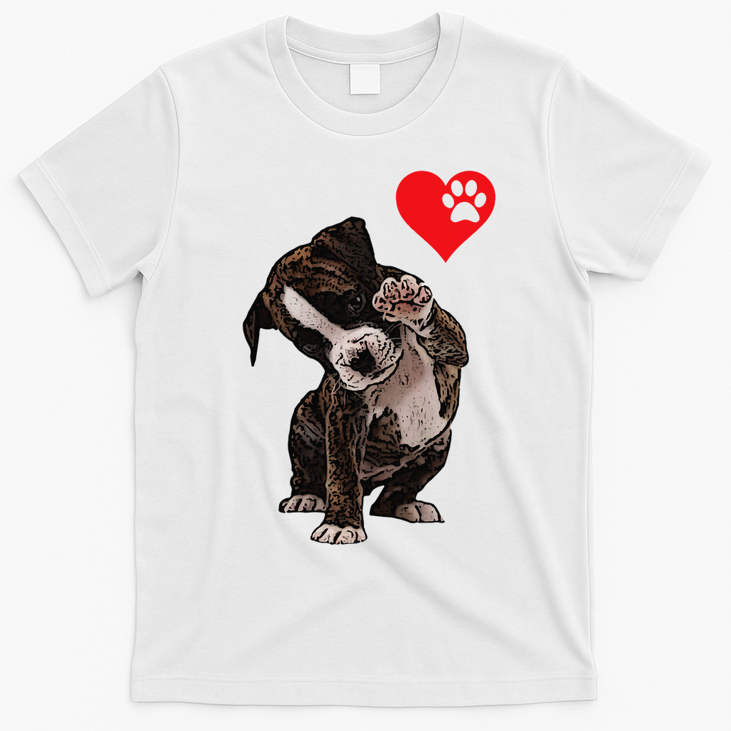 High Five Heart Bulldog Pup I Love Boxer Dog Lovers Bulldogs T-Shirt - White