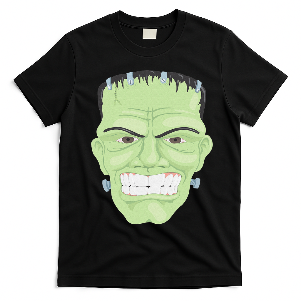 Halloween Frankenstein Head Terrifyingly Green Snarling Head T-Shirt - Black