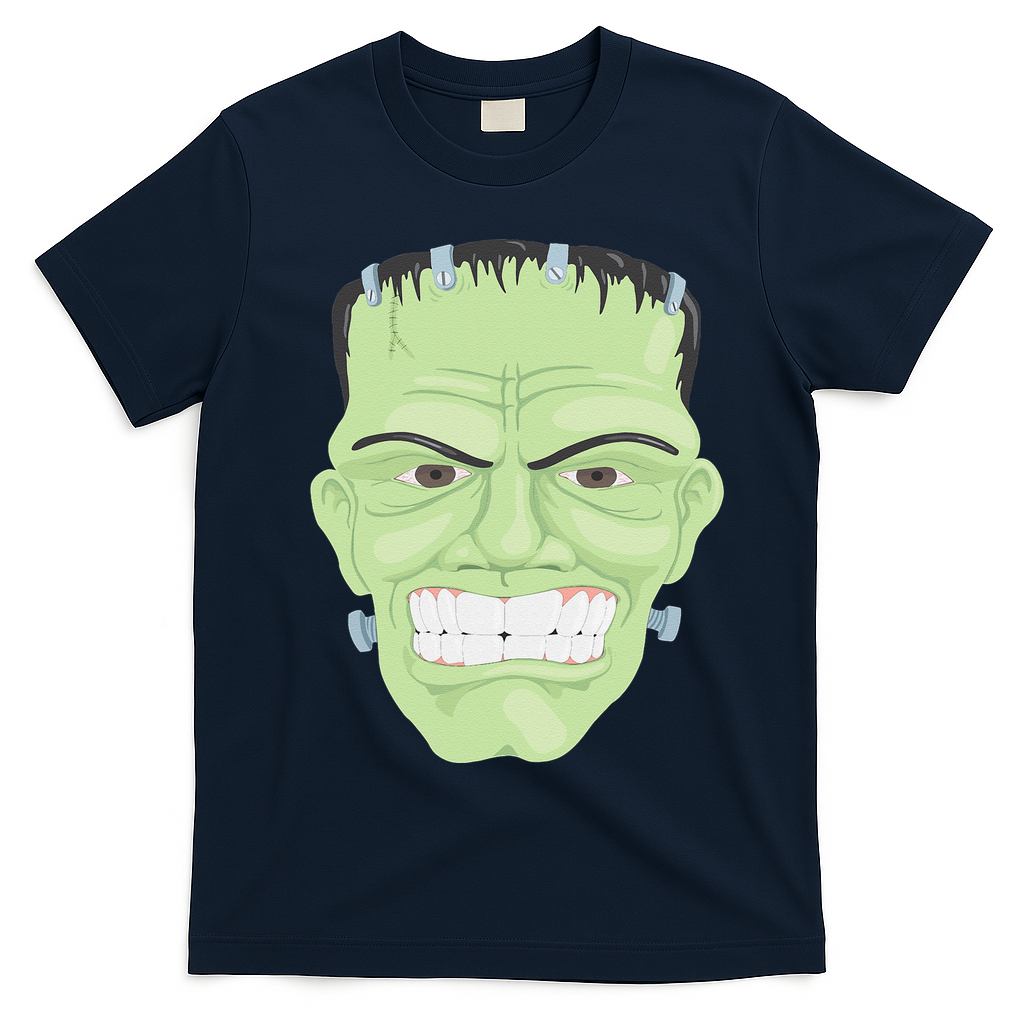Halloween Frankenstein Head Terrifyingly Green Snarling Head T-Shirt - Navy Blue