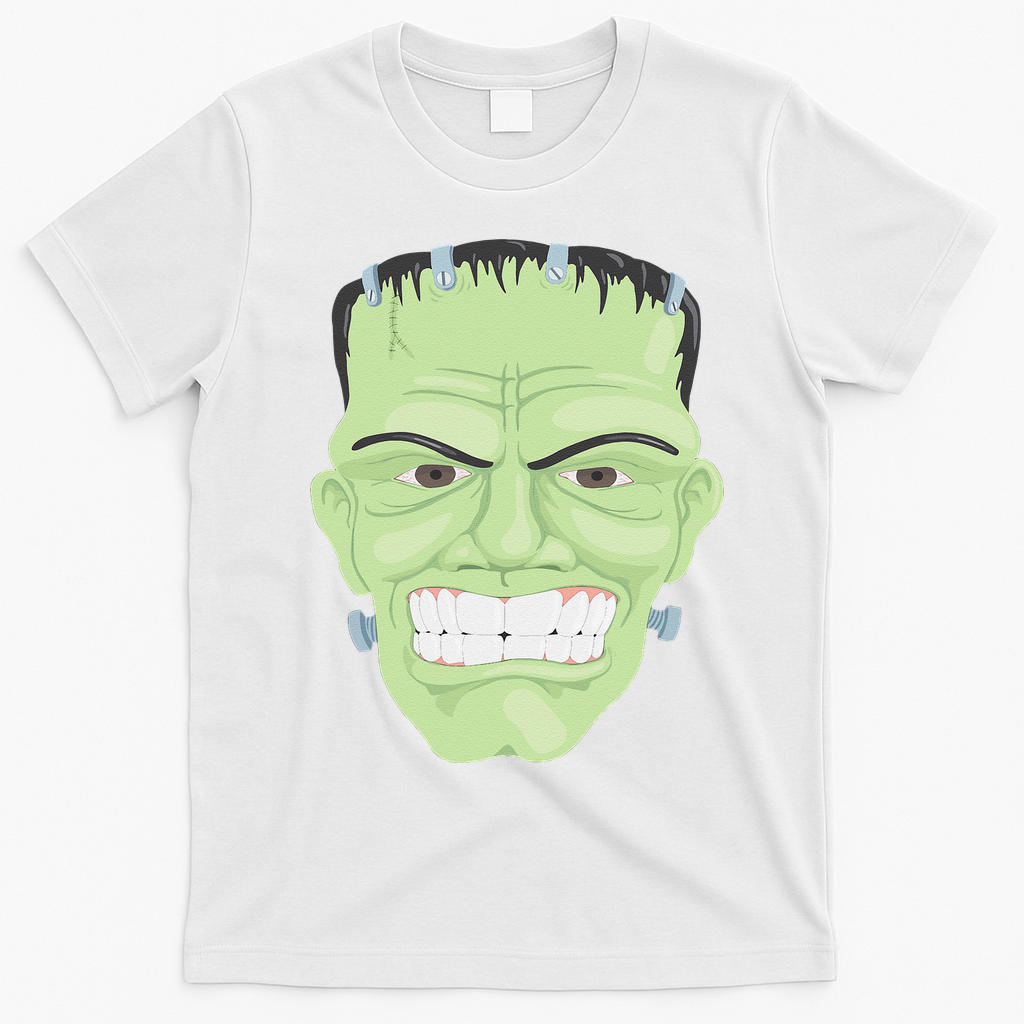 Halloween Frankenstein Head Terrifyingly Green Snarling Head T-Shirt - White