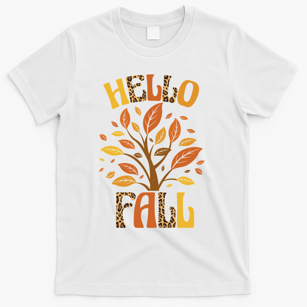 Hello Fall Leopard Season Nature T-Shirt - White