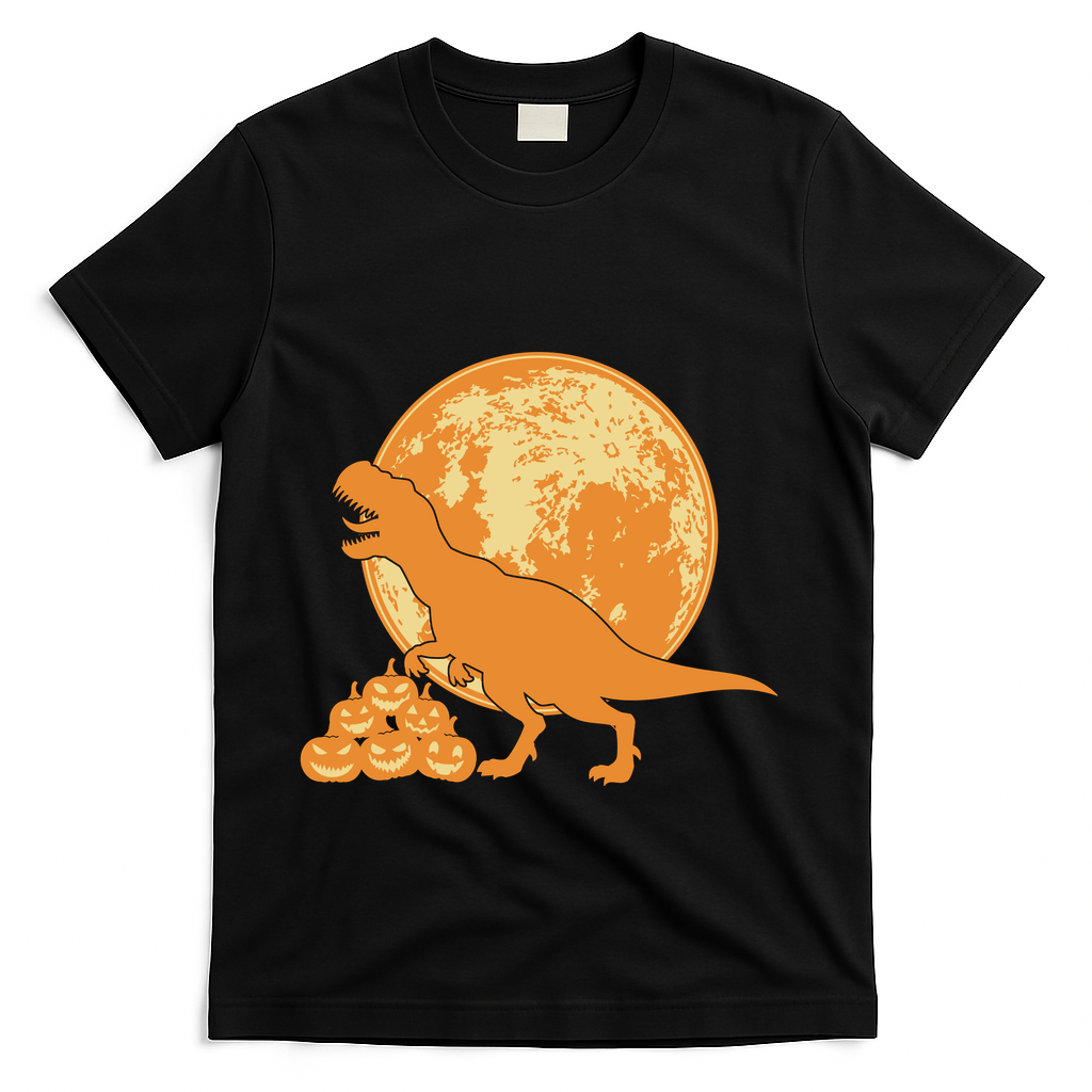 Halloween Full Moon Trex Pumpkins T-Shirt - Black