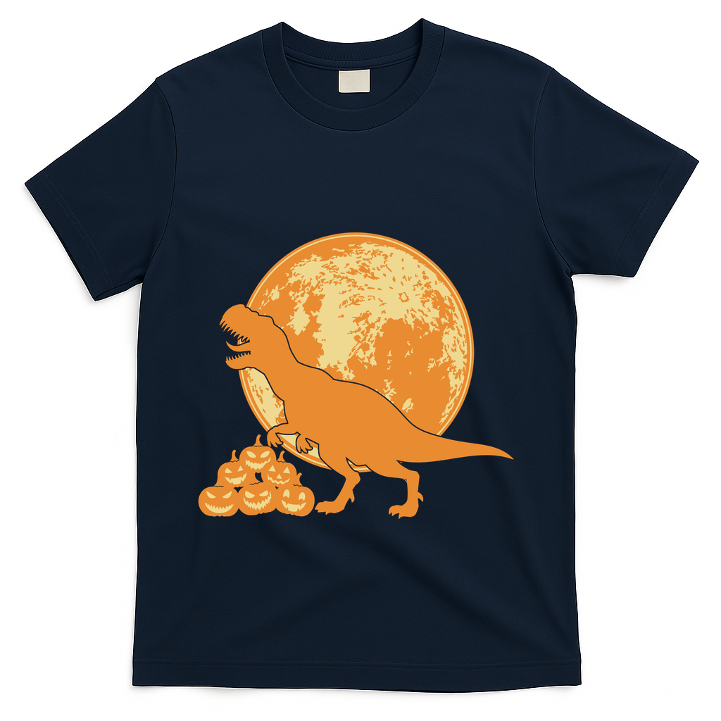 Halloween Full Moon Trex Pumpkins T-Shirt - Navy