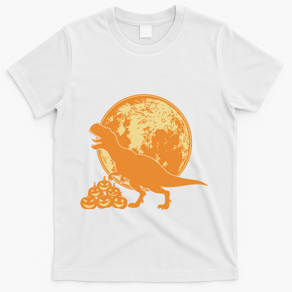Halloween Full Moon Trex Pumpkins T-Shirt - White
