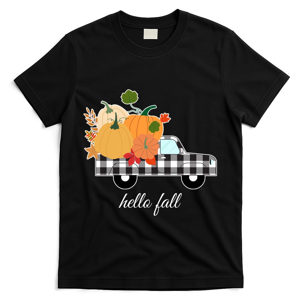 Hello Fall Pumpkin Patch Vintage Truck T-Shirt - Black