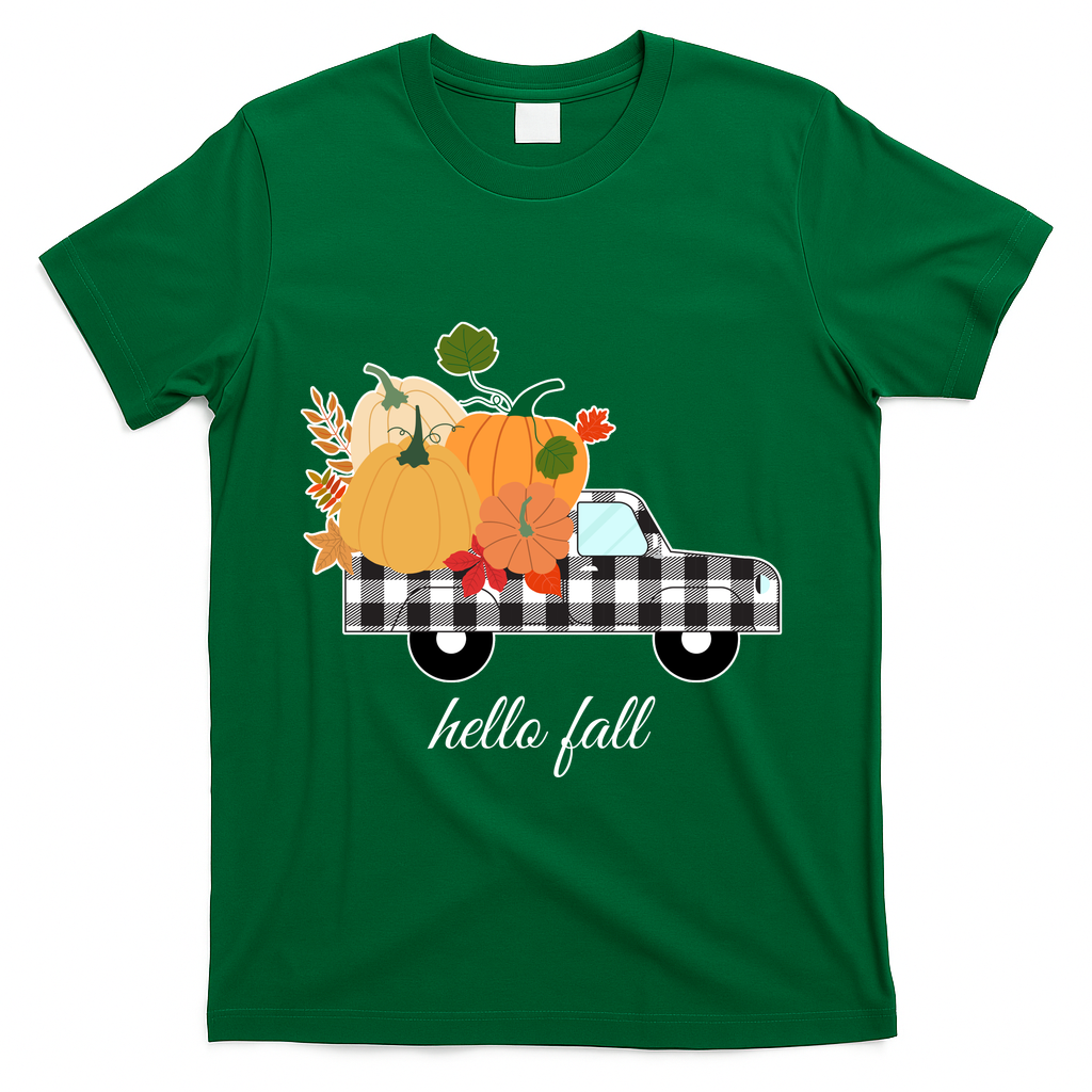 Hello Fall Pumpkin Patch Vintage Truck T-Shirt - Green