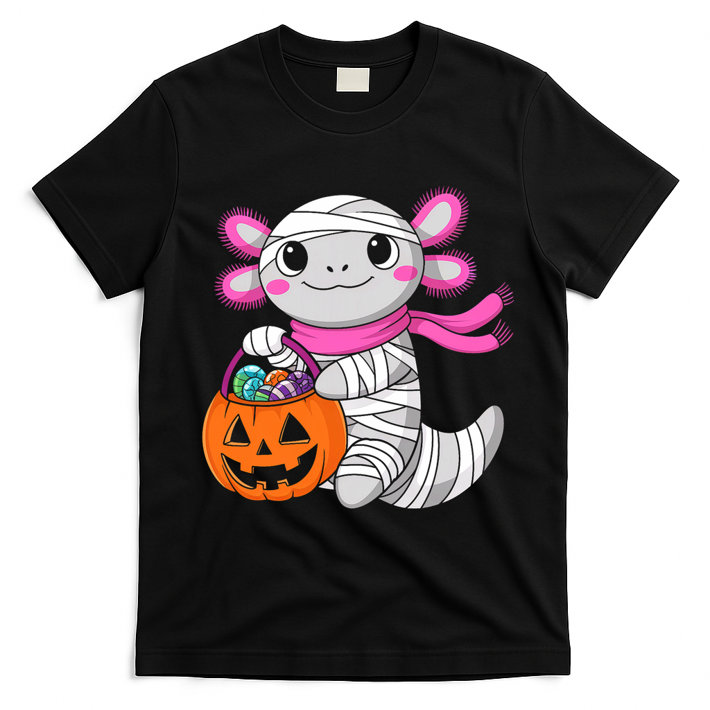 Halloween For   Pumpkin Axolotl Mummy T-Shirt - Black