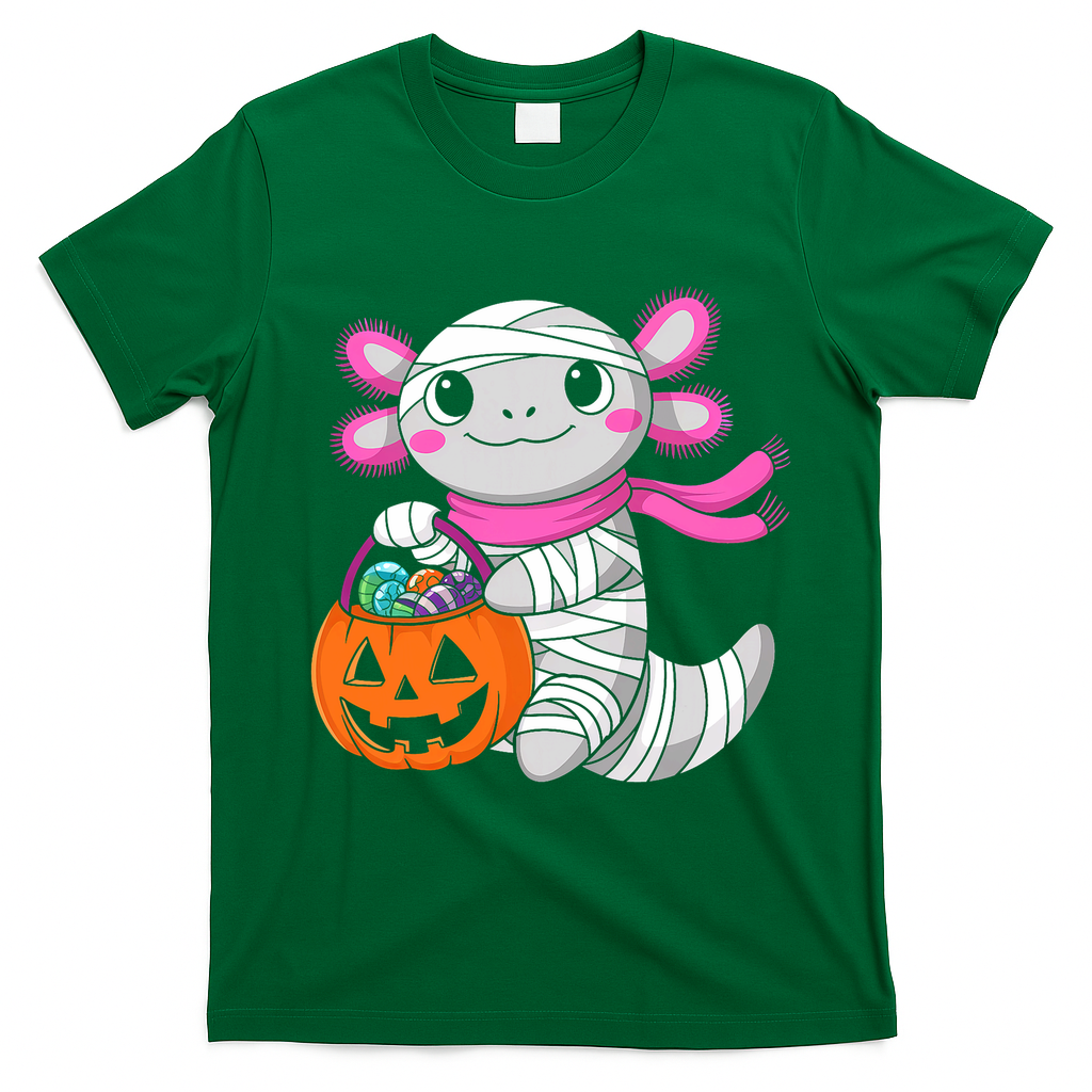 Halloween For   Pumpkin Axolotl Mummy T-Shirt - Irish Green