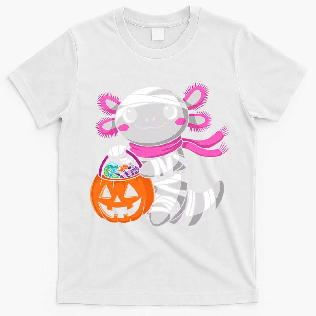 Halloween For   Pumpkin Axolotl Mummy T-Shirt - White