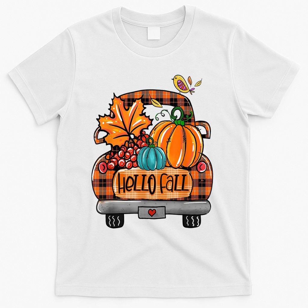 Hello Fall Pumpkin Truck Cute T-Shirt - White