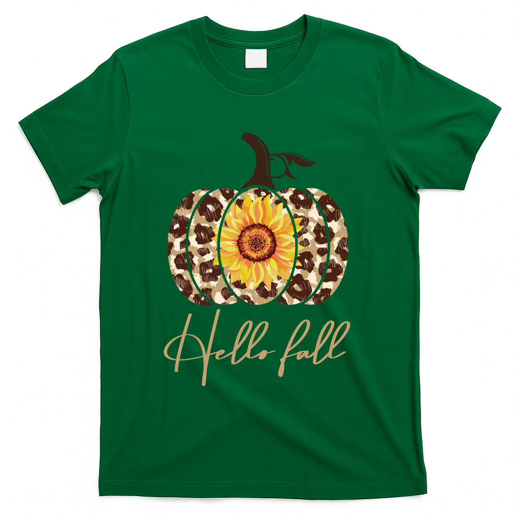 Hello Fall Sunflower Pumpkin T-Shirt - Green