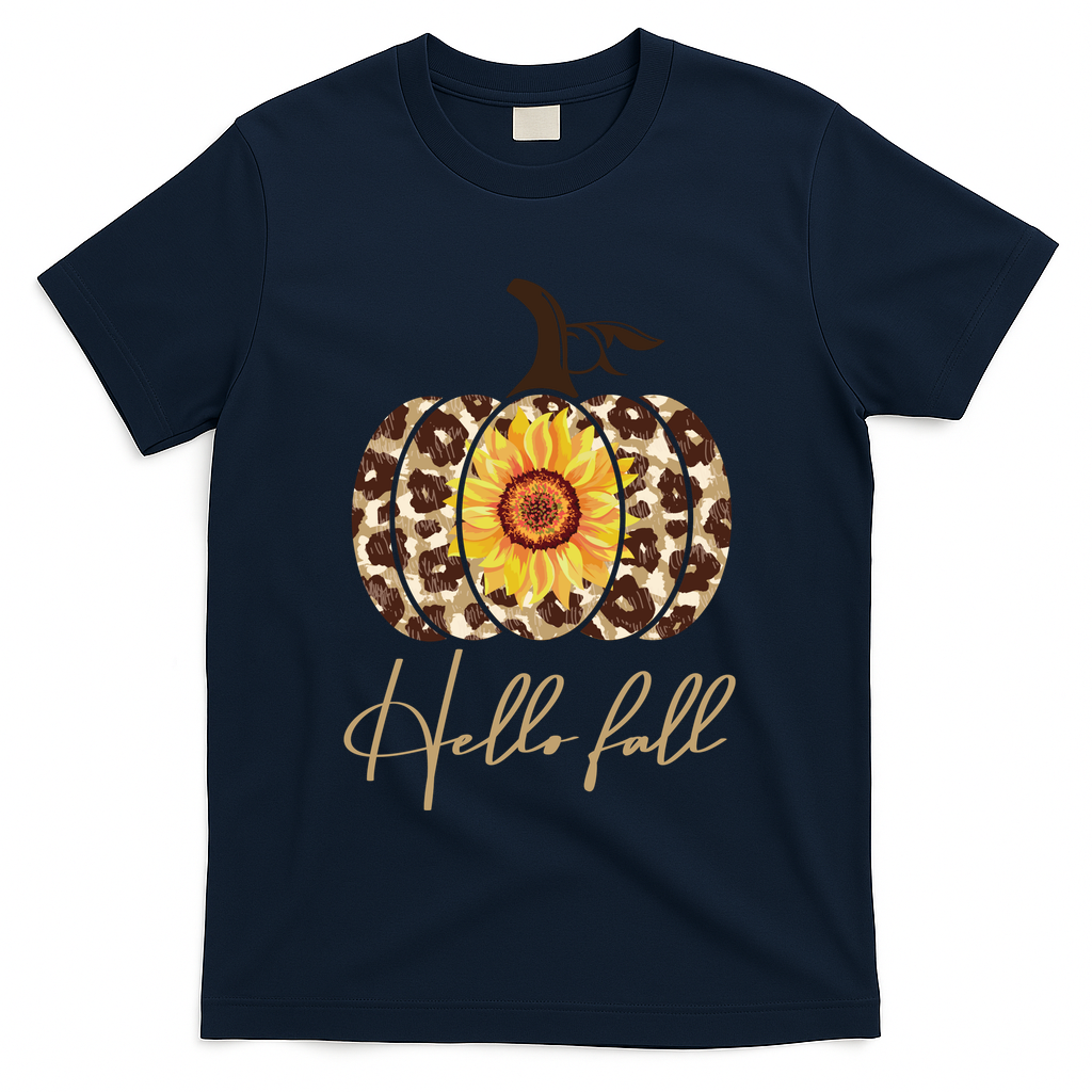 Hello Fall Sunflower Pumpkin T-Shirt - Navy