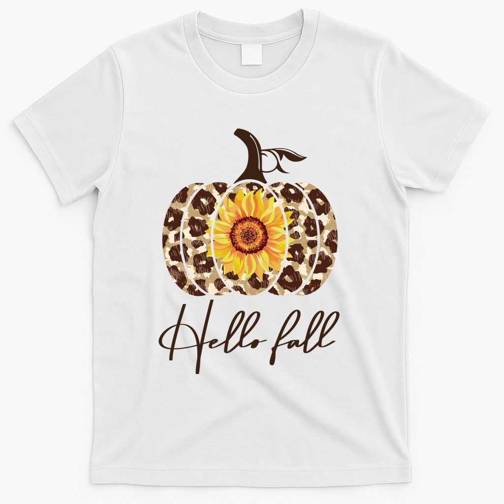 Hello Fall Sunflower Pumpkin T-Shirt - White