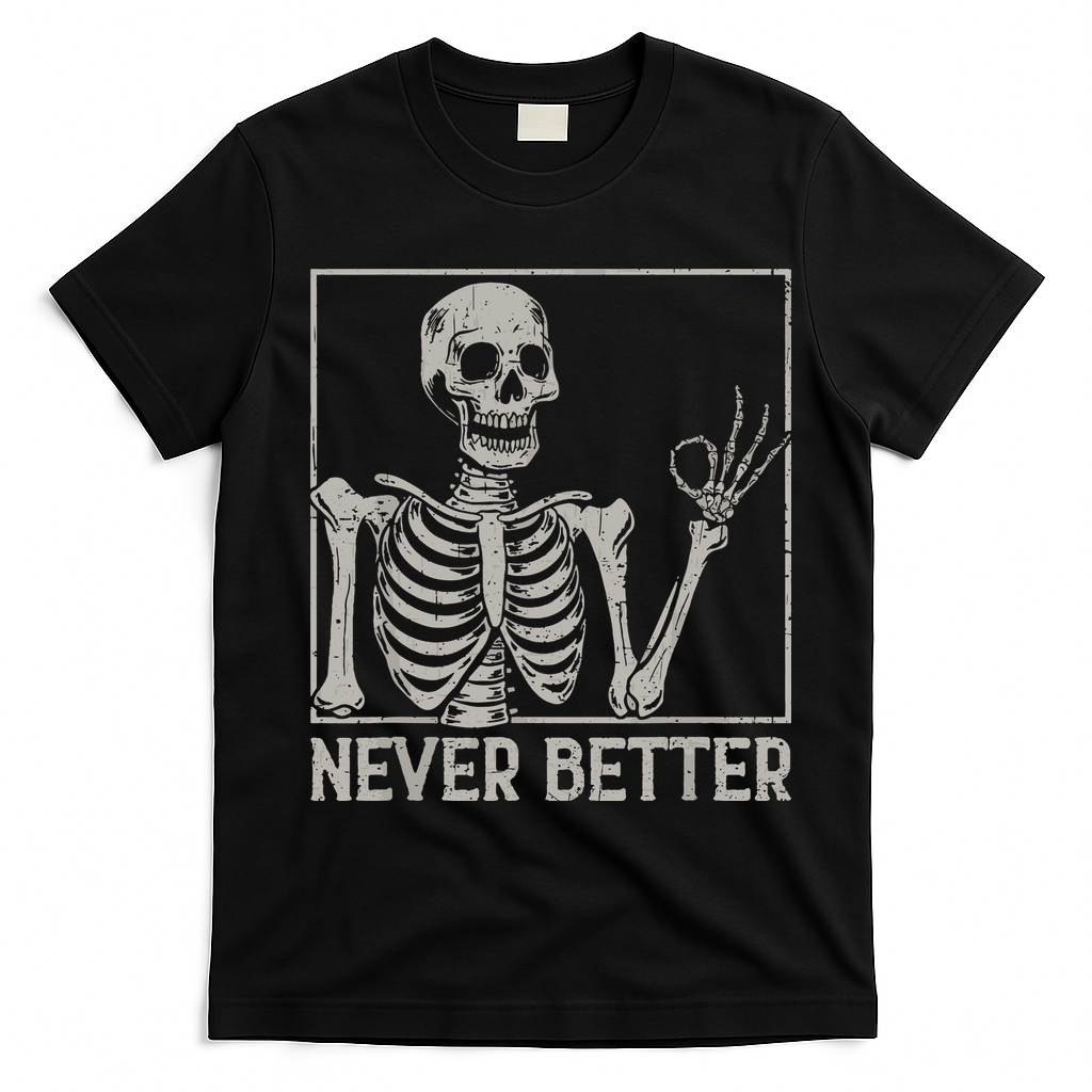 Halloween Funny Skull Never Better Skeleton Gift T-Shirt - Black