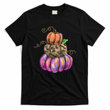 Hello Fall Watercolor Pumpkin Colorful Pumpkin Thanksgiving T-Shirt - Black