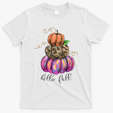 Hello Fall Watercolor Pumpkin Colorful Pumpkin Thanksgiving T-Shirt - White