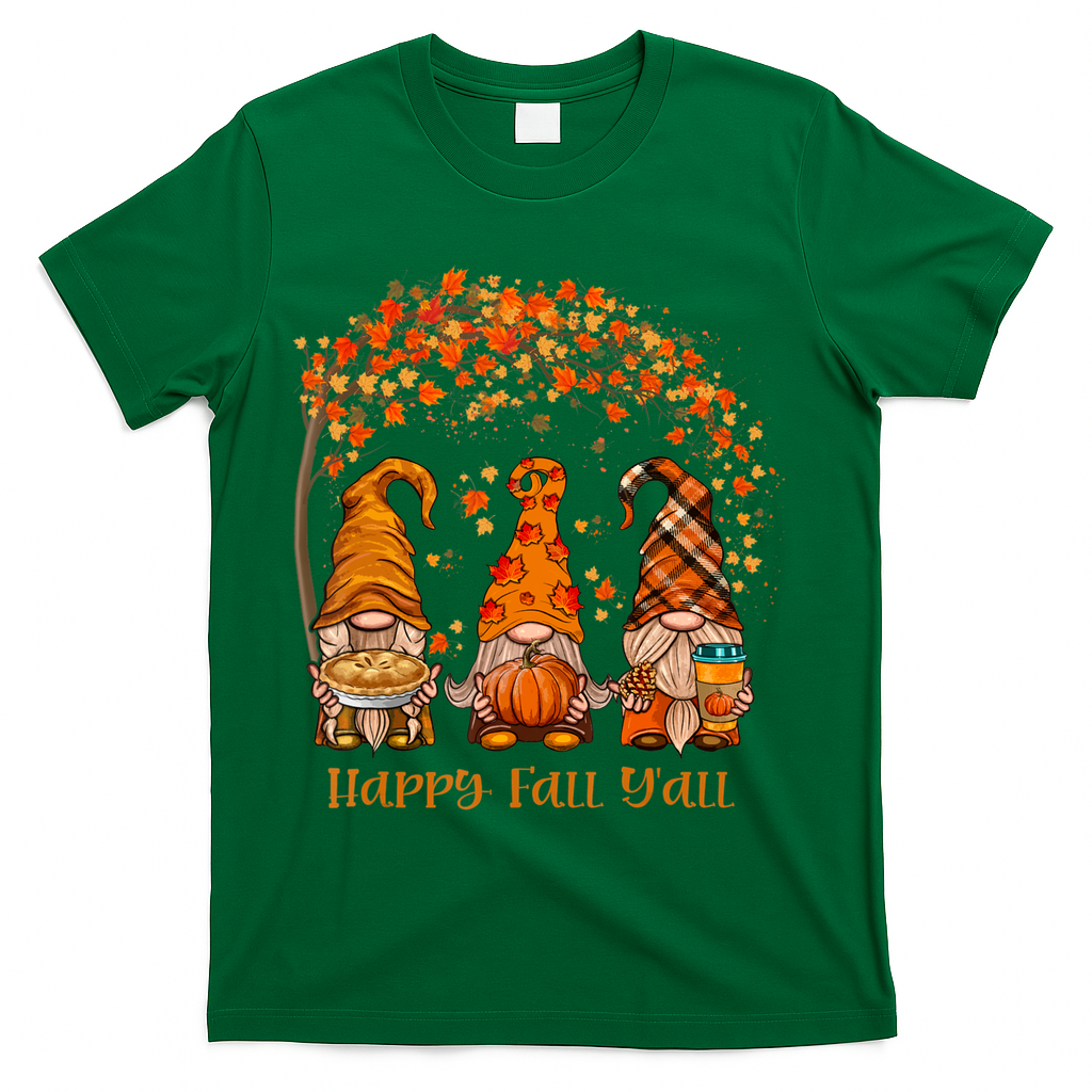Happy Fall Y'all Gnome Autumn Gnomes Pumpkin Spice Season T-Shirt - Green