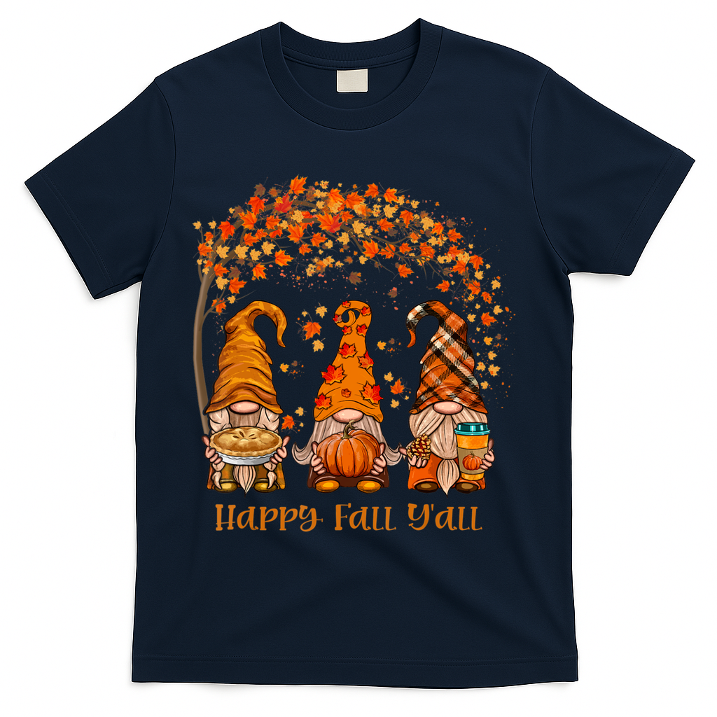 Happy Fall Y'all Gnome Autumn Gnomes Pumpkin Spice Season T-Shirt - Navy