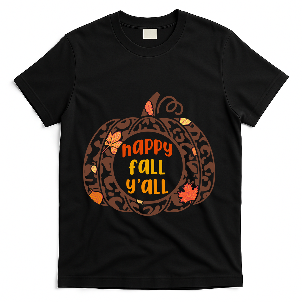 Happy Fall Yall Festive Pumpkin T-Shirt - Black