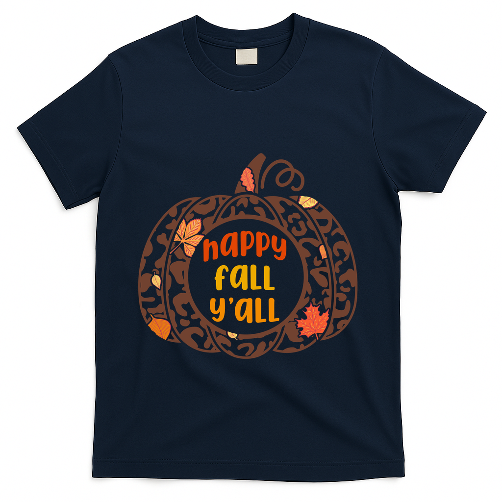 Happy Fall Yall Festive Pumpkin T-Shirt - Navy