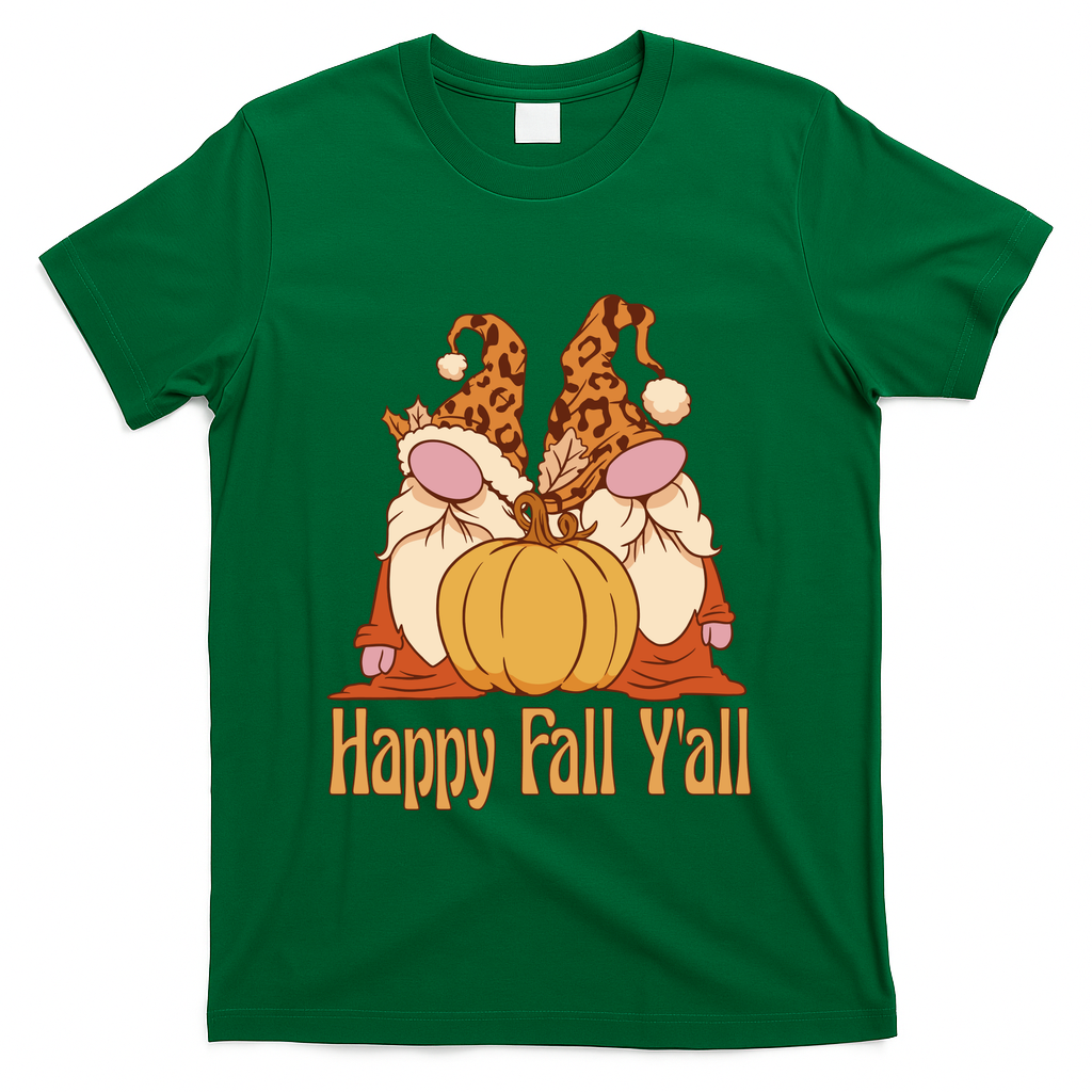 Happy Fall Y'all Gnome Cute Pumpkin T-Shirt - Green