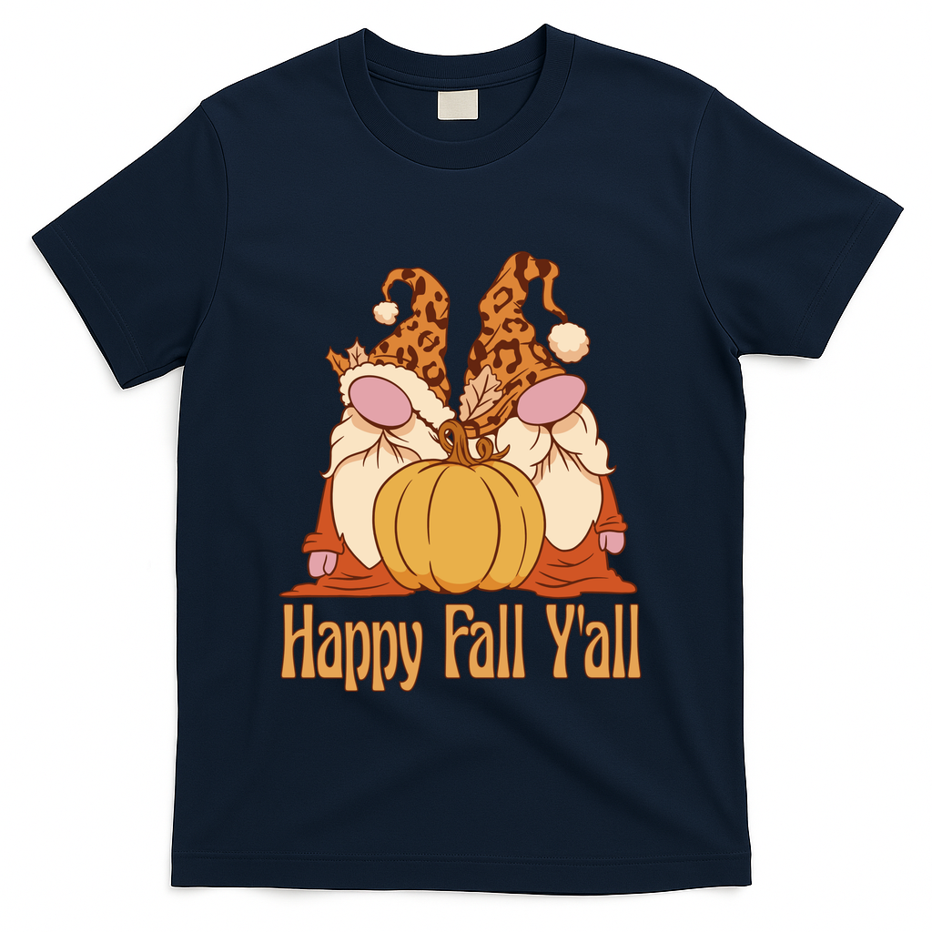 Happy Fall Y'all Gnome Cute Pumpkin T-Shirt - Navy