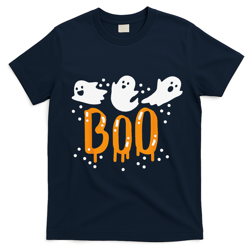 Halloween Ghost Boo Cute T-Shirt - Navy Blue