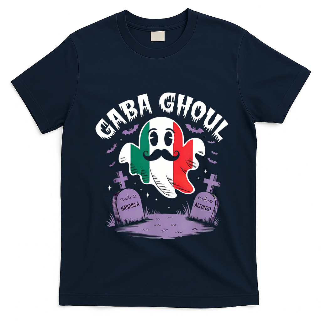 Halloween Graveyard Gaba Ghoul Ghost Funny Italian Gabagool T-Shirt - Navy Blue