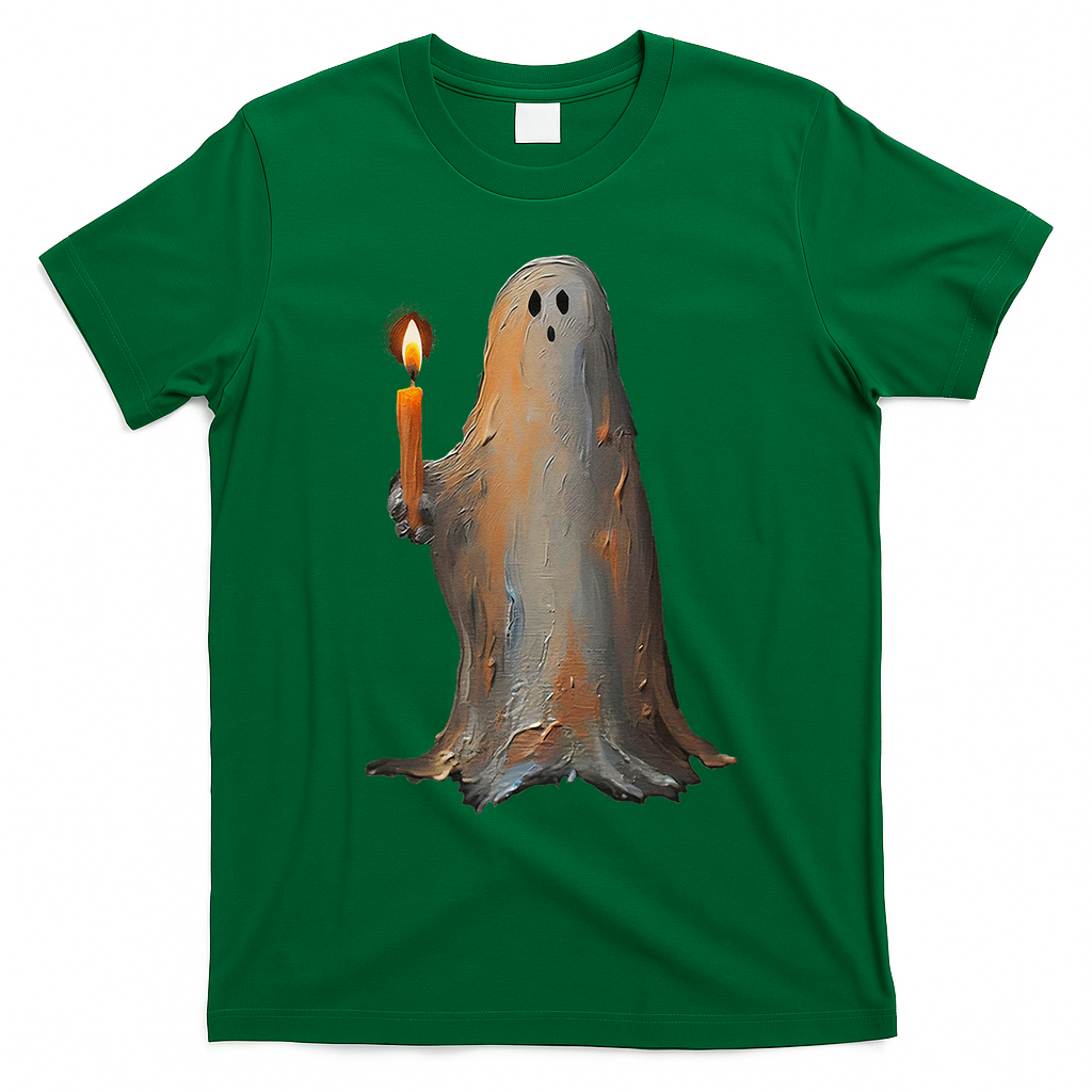 Halloween Ghost Holding Candle Spooky T-Shirt - Irish Green