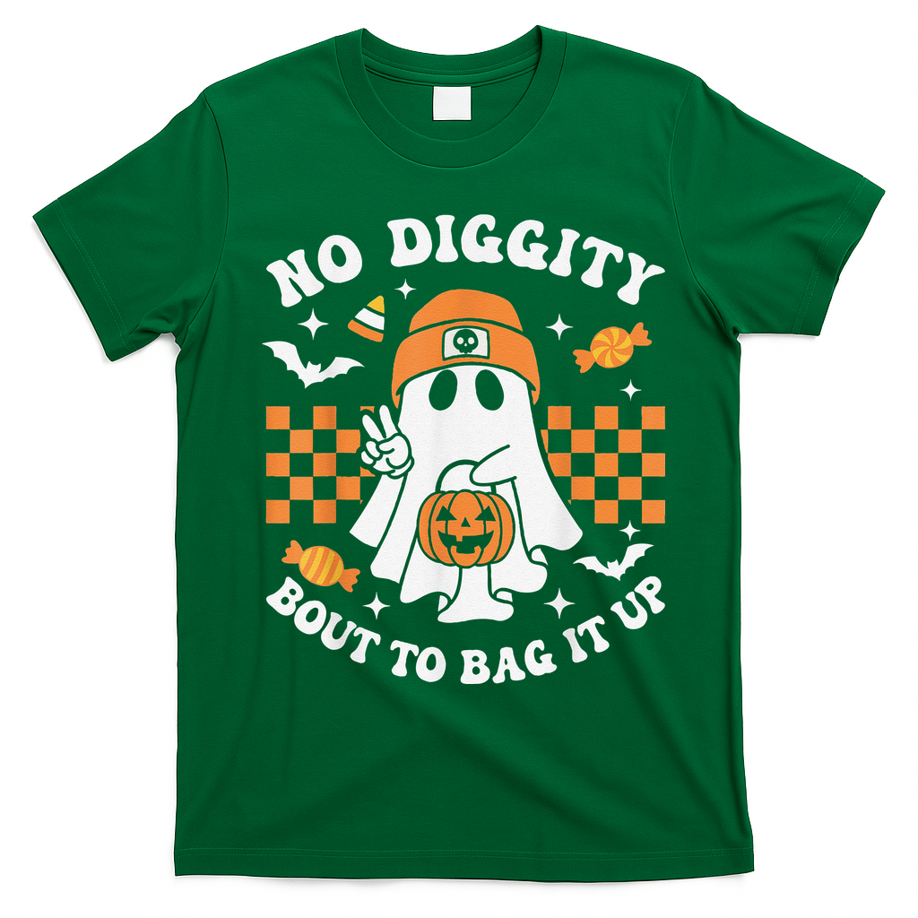 Halloween Ghost No Diggity Bout To Bag It Up T-Shirt - Irish Green