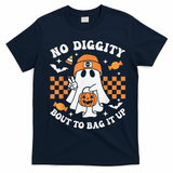 Halloween Ghost No Diggity Bout To Bag It Up T-Shirt - Navy Blue