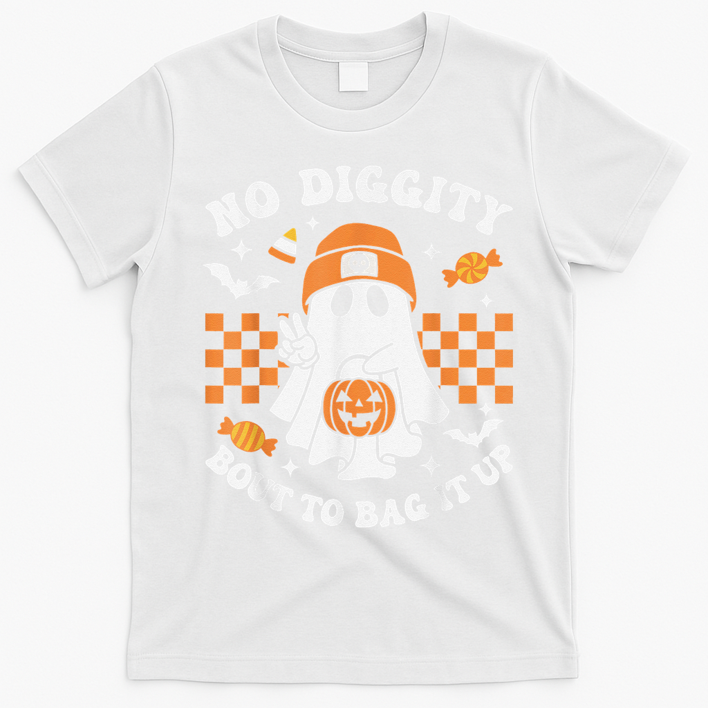 Halloween Ghost No Diggity Bout To Bag It Up T-Shirt - White