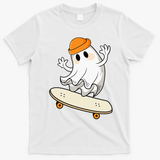 Halloween Ghost Skateboard Halloween Skateboarding T-Shirt - White