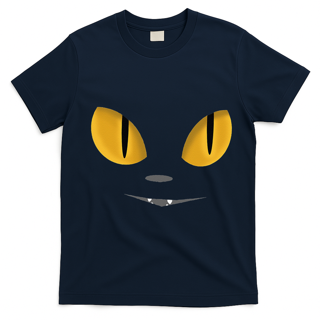 Happy Halloween Cat Eyes Spooky Scary Cat Face T-Shirt - Navy Blue