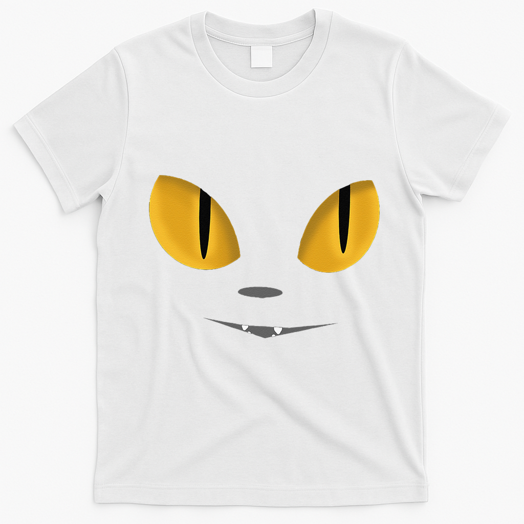 Happy Halloween Cat Eyes Spooky Scary Cat Face T-Shirt - White