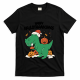 Happy Hallothanksmas Dinosaur Holiday T-Shirt - Black