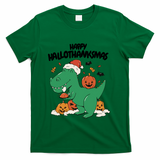Happy Hallothanksmas Dinosaur Holiday T-Shirt - Green