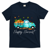 Happy Harvest Fall Season Pumpkin Truck Thanksgiving Vintage T-Shirt - Navy