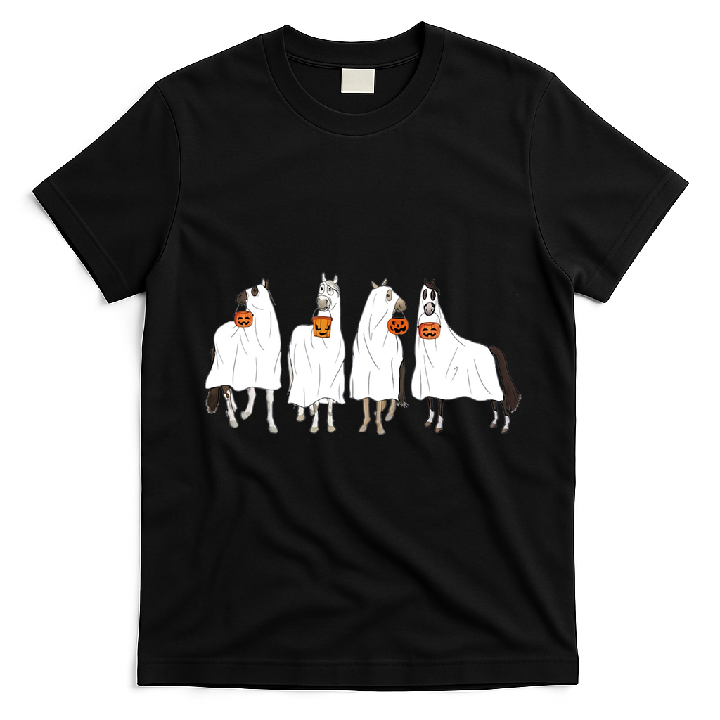 Halloween Horse Ghost Boo Cowboy Western Spooky Season T-Shirt - Black