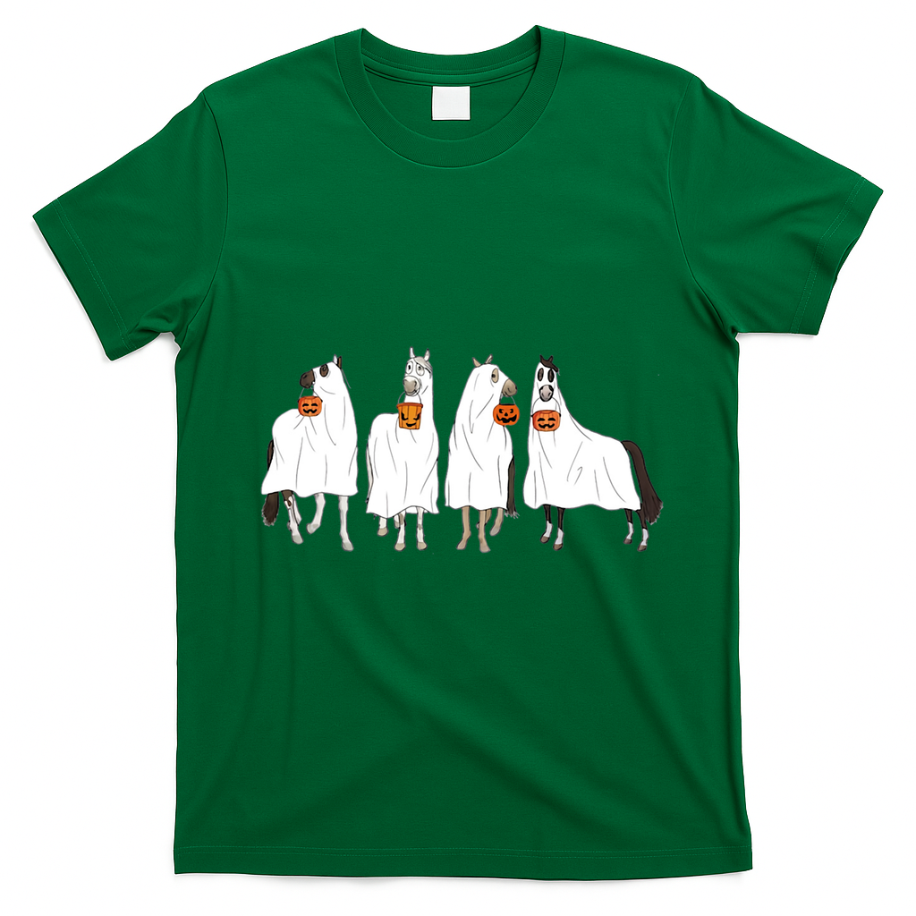 Halloween Horse Ghost Boo Cowboy Western Spooky Season T-Shirt - Irish Green