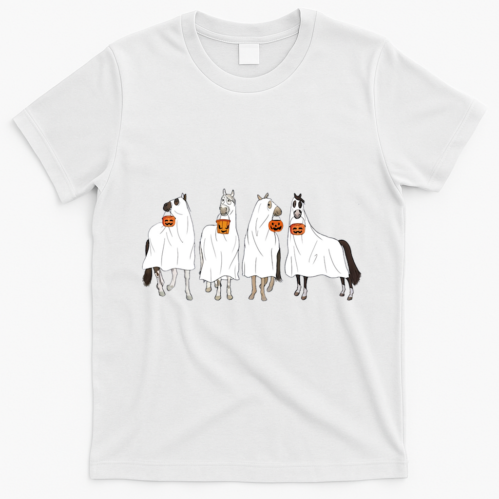 Halloween Horse Ghost Boo Cowboy Western Spooky Season T-Shirt - White