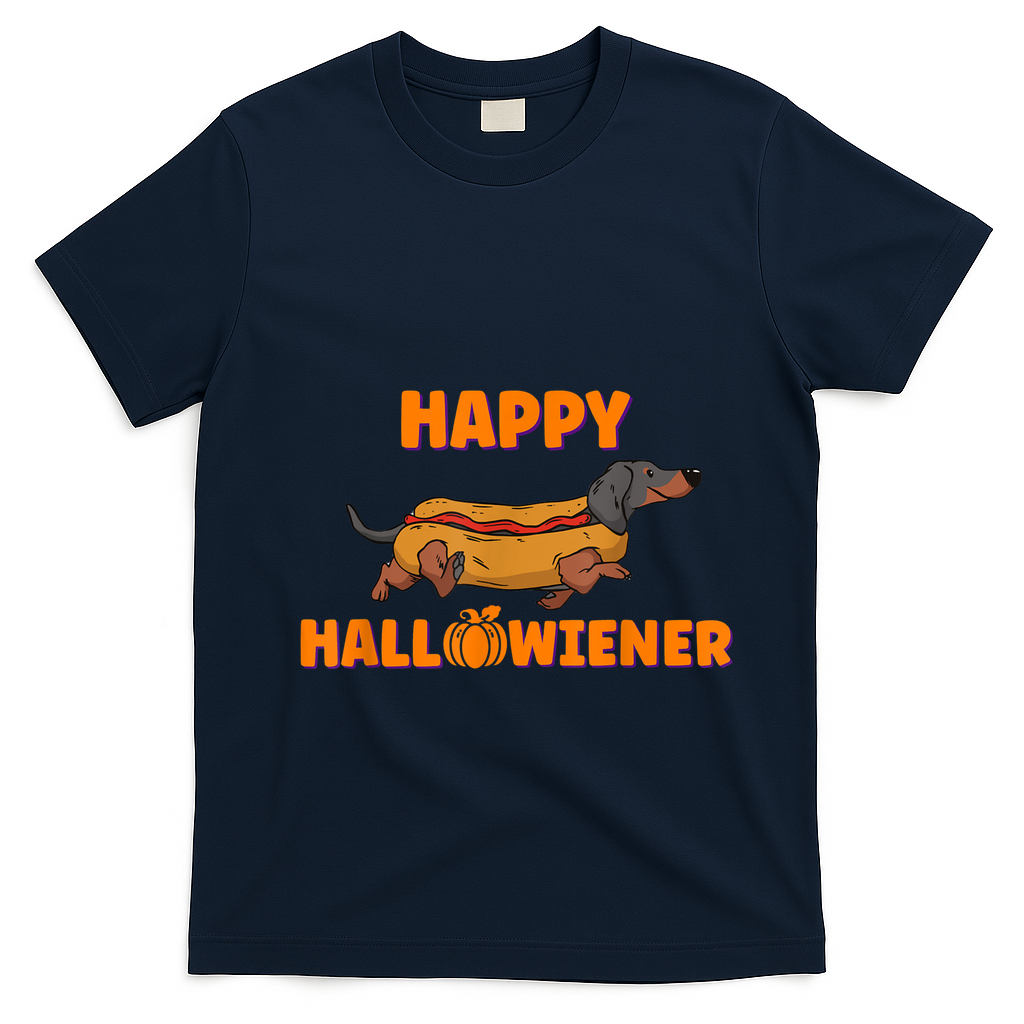 Happy Hallowiener Halloween Dachshund Dog T-Shirt - Navy Blue