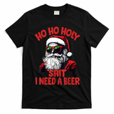 Ho Ho Holy Shit I Need A Beer Funny Santa Christmas Drinking T-Shirt - Black