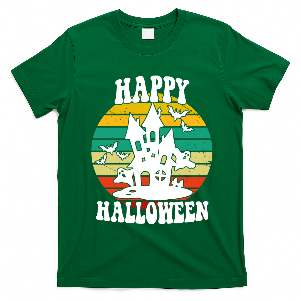 Happy Halloween Hunted House Vintage T-Shirt - Irish Green