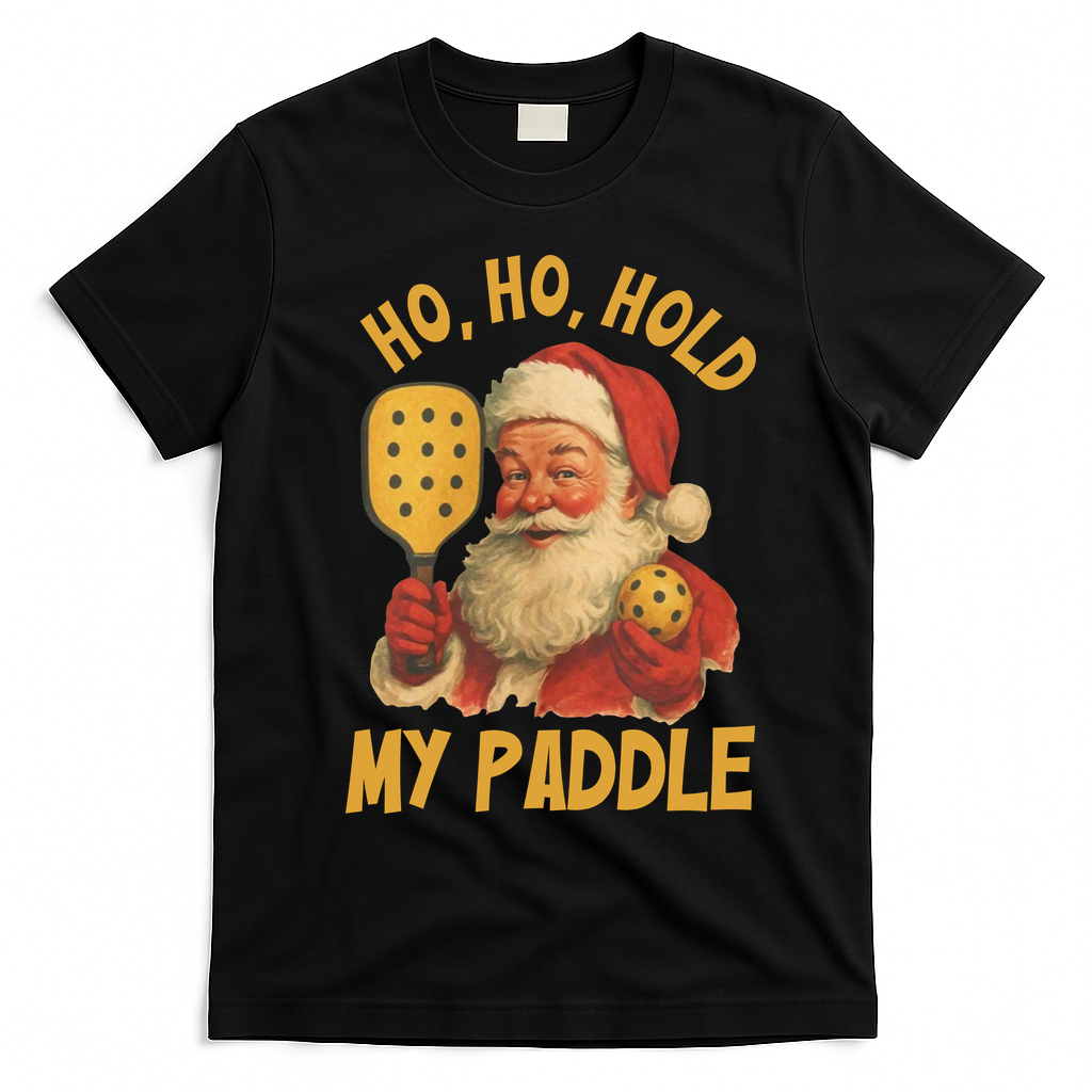 Ho Ho Hold My Paddle Funny Santa  T-Shirt - Black
