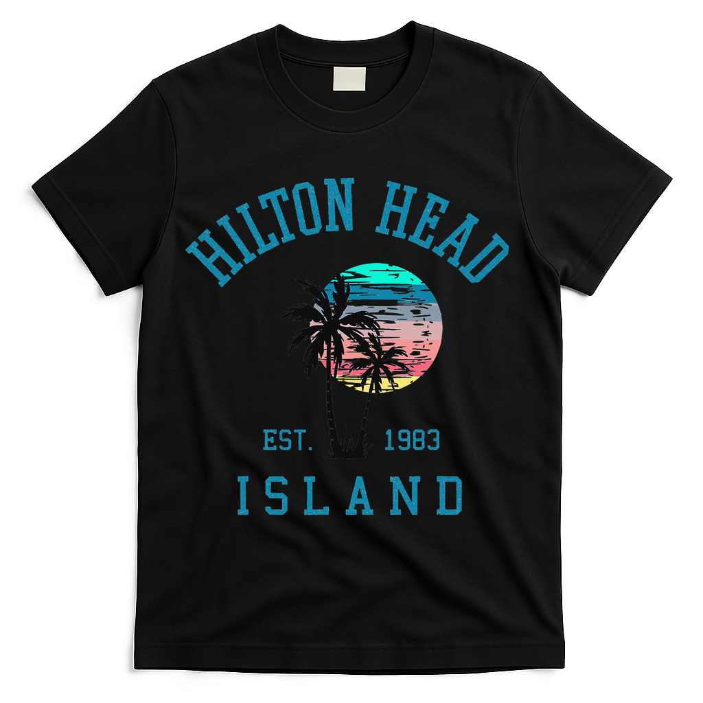 Hilton Head Island South Carolina Beach Palm Trees Summer T-Shirt - Black