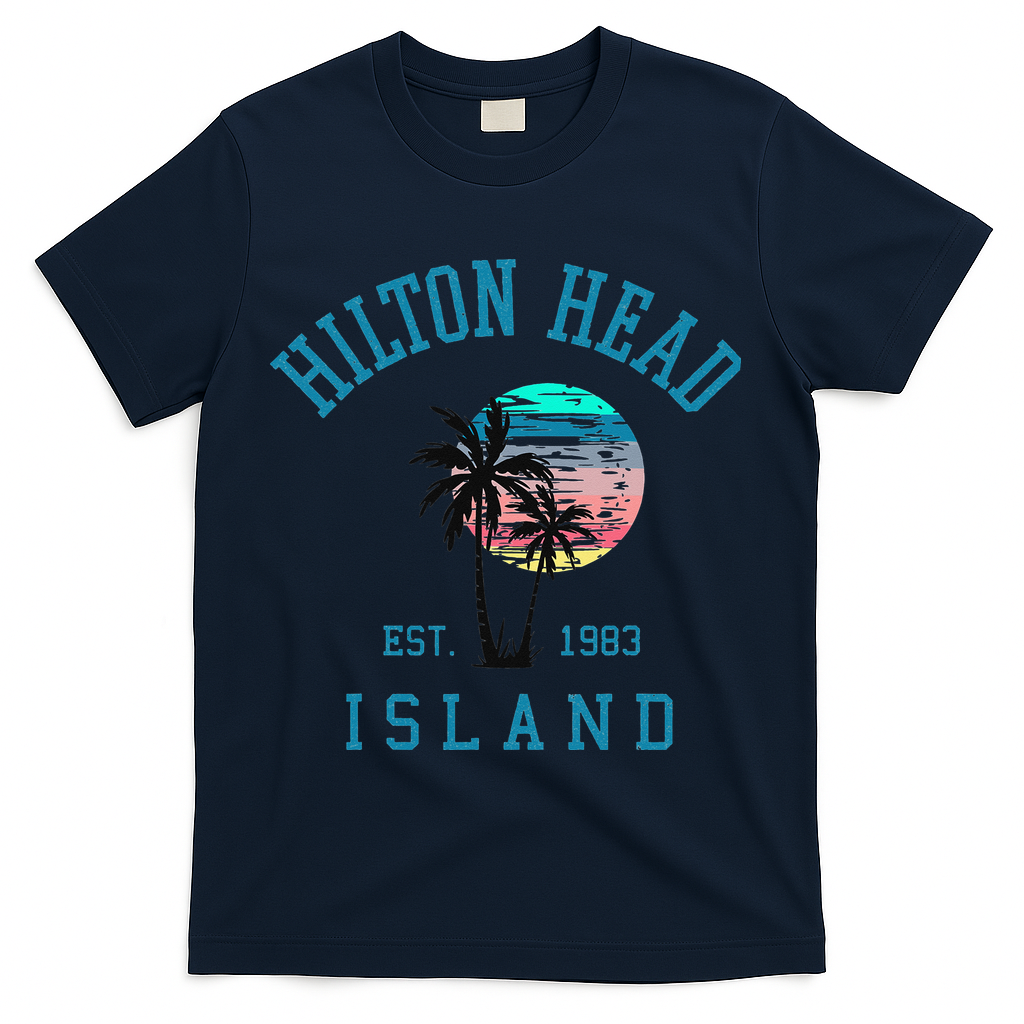 Hilton Head Island South Carolina Beach Palm Trees Summer T-Shirt - Navy